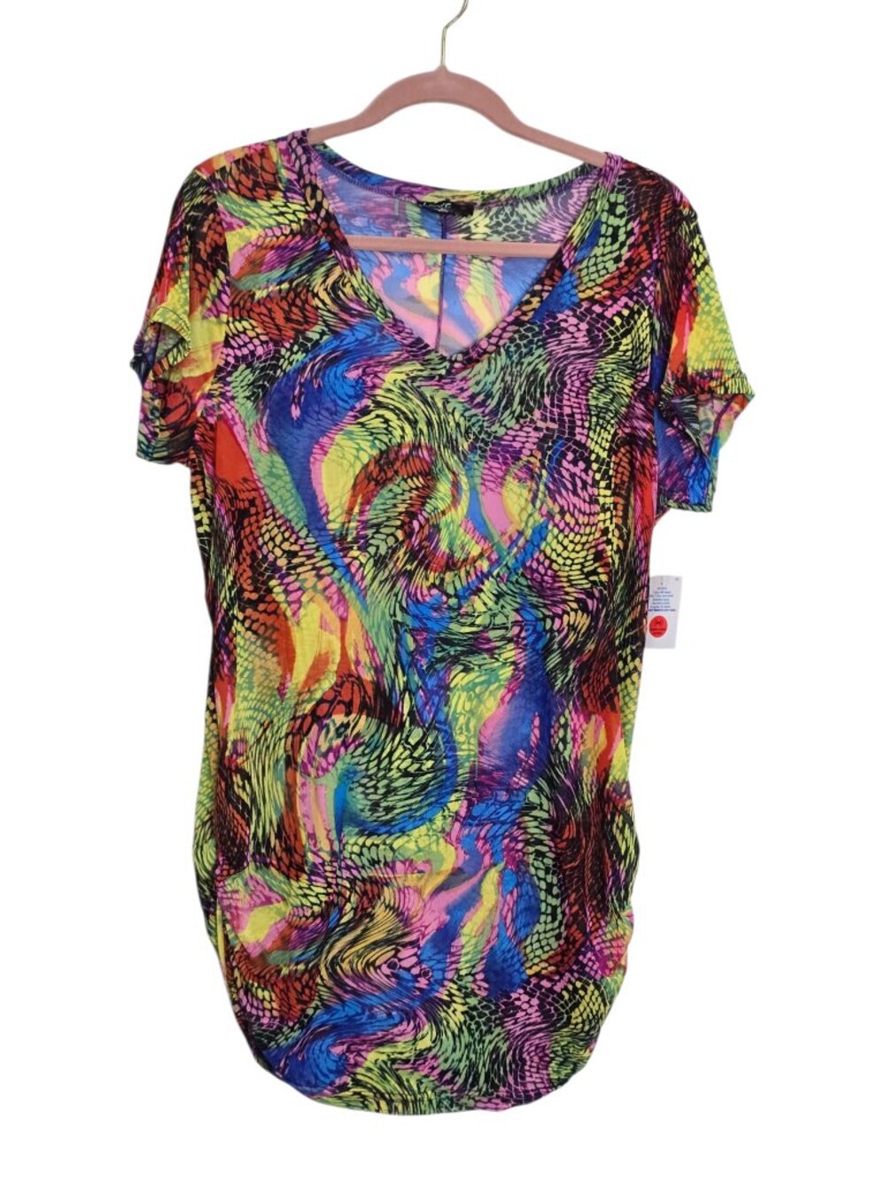 Love Women's Colorful Sheer V-Neck Short Sleeve Top Shirt Size 2X NWT